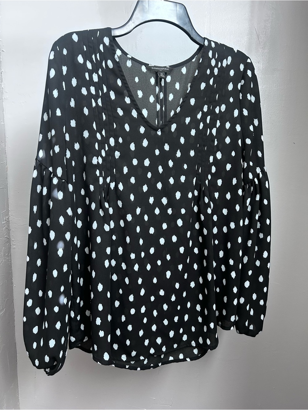 Banana Republic Black White Print Balloon Sleeve Blouse Size M